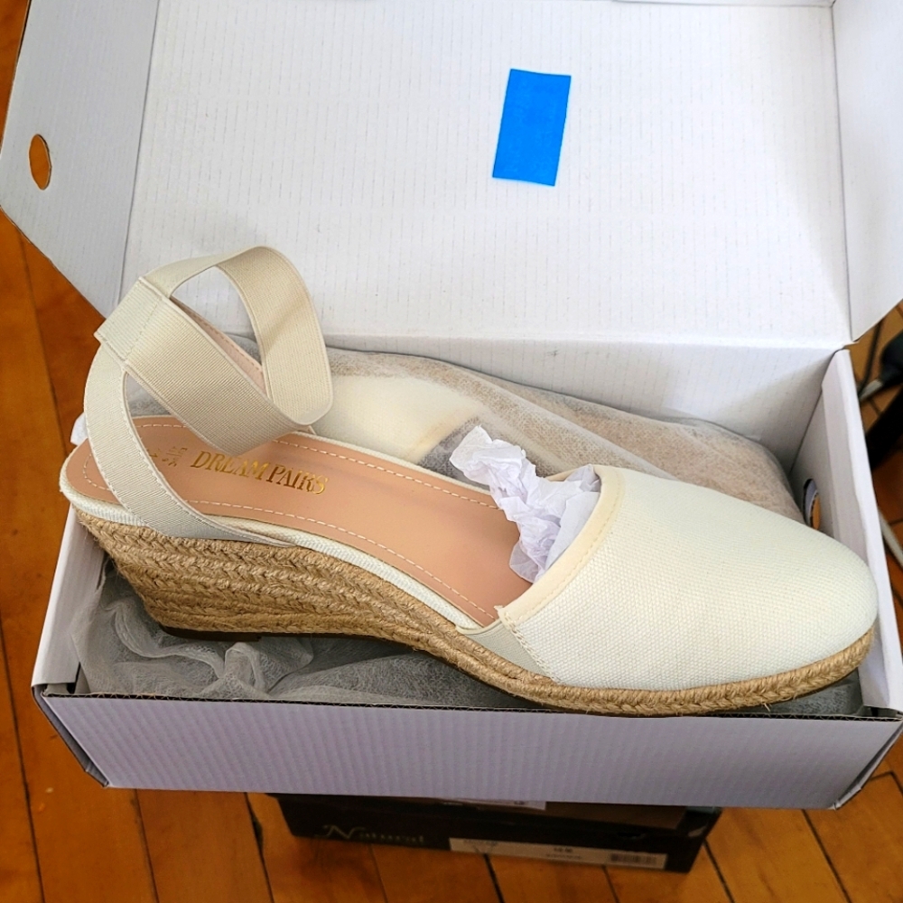 Dream Pairs Cream Espadrille Wedges with Ankle Straps